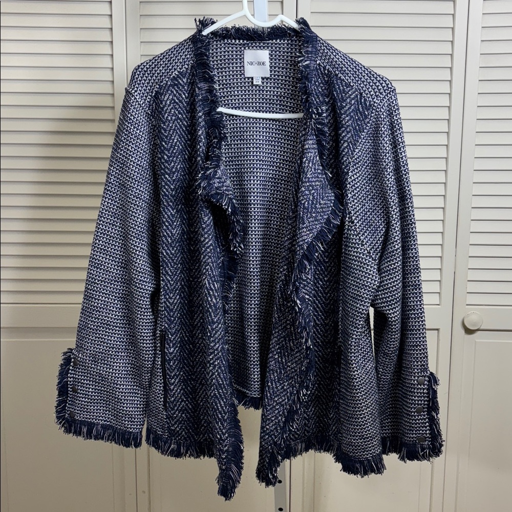 NIC+ZOE Plus Size Fringe Mix Fringe Chilled Open Front Jacket 2X